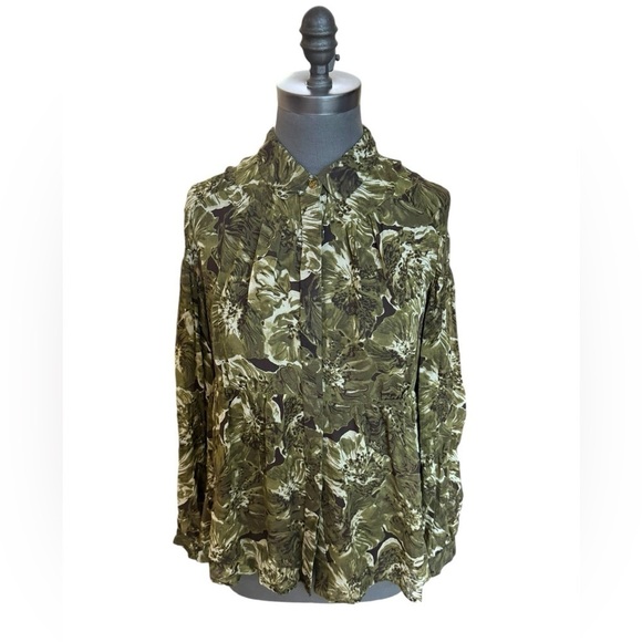 Michael Kors Green Floral Silk Blouse Size 12 - Picture 1 of 12